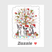 Sticker Boston Terrier Christmas Tree Funny Xmas Boston Te (Feuille)
