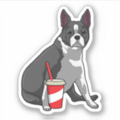 Sticker Boston Terrier with Drink (Devant)
