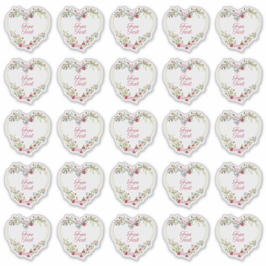 Sticker Botanical Heart in Pink and Red Shades Custom Text (Devant)