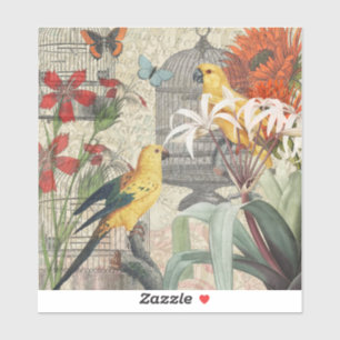 Sticker Botanique Vintage Oiseaux Nature Tropical Antique 