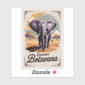 Sticker Botswana Elephant Illustration Voyage Art Vintage (Feuille)