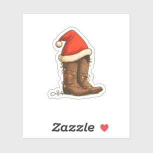 Sticker Botte Cowboy Noël Occidental Santa Hat