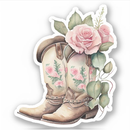 Sticker Botte de cowgirl roses (Devant)