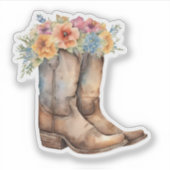 Sticker Bottes de cow-boy et fleurs (Devant)