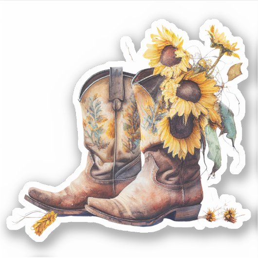 Sticker Bottes de cowgirl de tournesol (Devant)