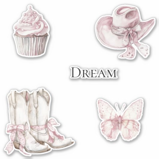 Sticker Bottes de cowgirl rose blanche (Devant)