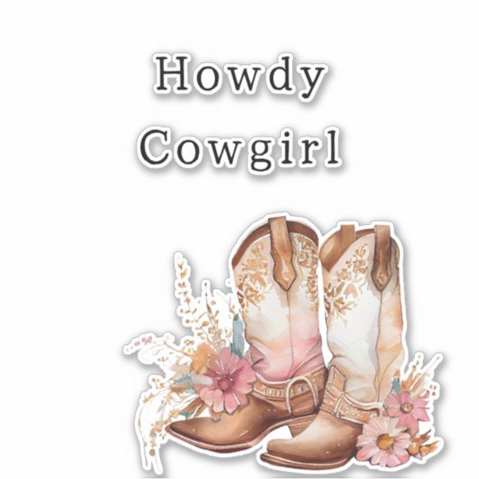 Sticker Bottes de cowgirl Western Rose Tan Floral (Devant)