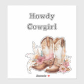Sticker Bottes de cowgirl Western Rose Tan Floral (Feuille)