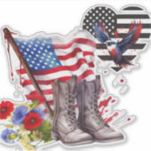 Sticker Bottes militaires patriotiques et Stick du drapeau (Devant)