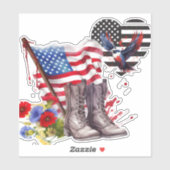 Sticker Bottes militaires patriotiques et Stick du drapeau (Feuille)