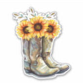 Sticker Bottes rustiques Cowboy avec tournesol (Devant)