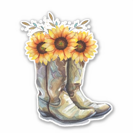 Sticker Bottes rustiques Cowboy avec tournesol (Devant)