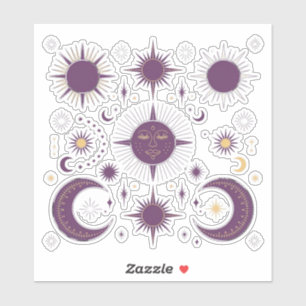 Sticker Bouchon céleste de soleil et de lune de Boho doré