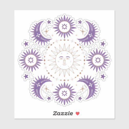 Sticker Bouchon céleste de soleil et de lune violet & or B (Feuille)