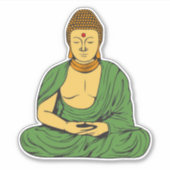Sticker Bouddha calme moine bouddhiste en robes vertes (Devant)