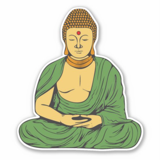 Sticker Bouddha calme moine bouddhiste en robes vertes (Devant)