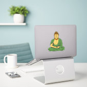 Sticker Bouddha calme moine bouddhiste en robes vertes (Ordinateur portable sur le bureau)