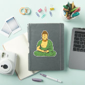 Sticker Bouddha calme moine bouddhiste en robes vertes (Couverture iPad)