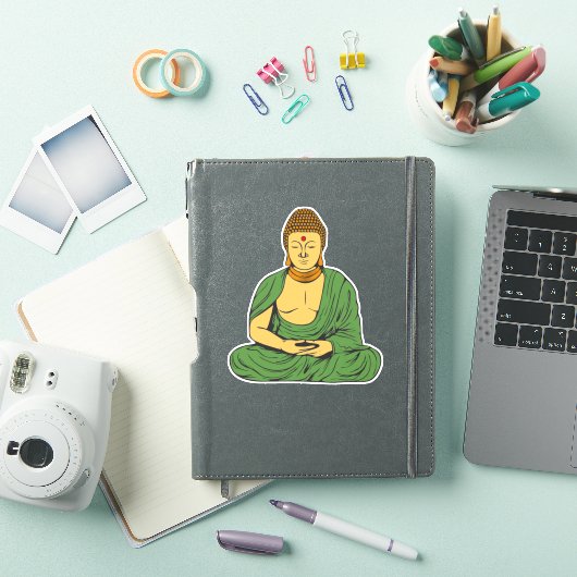 Sticker Bouddha calme moine bouddhiste en robes vertes (Couverture iPad)