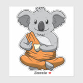 Sticker Bouddha Ours Koala Boire Thé Meditation Pe (Feuille)