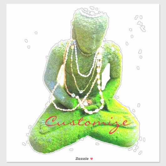 Sticker Bouddha vert Mossy méditant Thunder_Cove (Feuille)