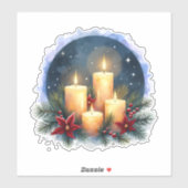 Sticker Bougie de Noël avec Poinsettias (Feuille)