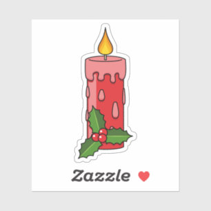Sticker Bougie de Noël rouge en pilier avec houx