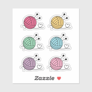 Sticker Boule colorée de l'artisanat en fils de Tricot, En