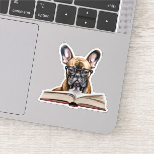 Sticker Bouledogue Français lisant un livre Étanche
