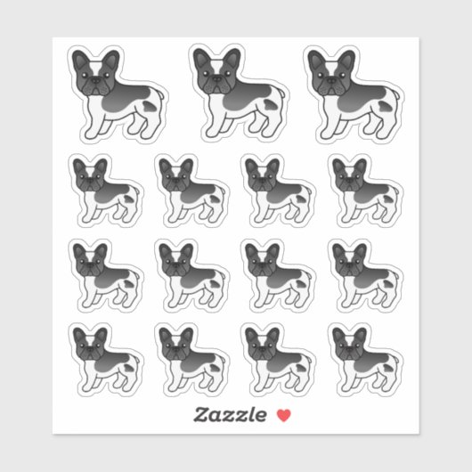 Sticker Bouledogues français à robe noire et blanche pie d (Feuille)