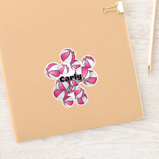 Sticker boules de basket blanches roses avec nom du joueur (Carnet)