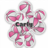 Sticker boules de basket blanches roses avec nom du joueur (Devant)