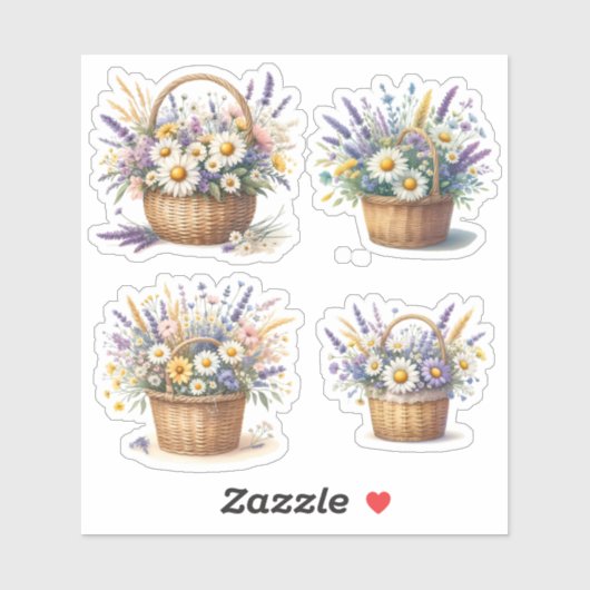 Sticker Bouquet dans un panier en osier rustique (Feuille)