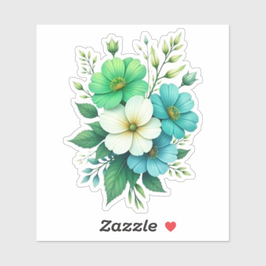 Sticker Bouquet de fleurs blanches bleues-57453 (Feuille)