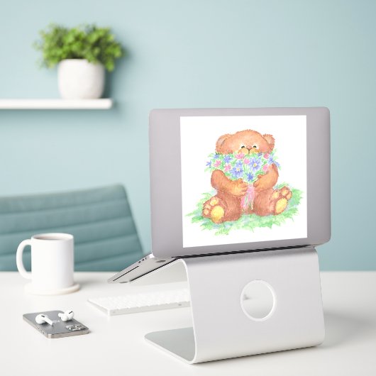 Sticker Bouquet De Fleurs De L'Ours En Teddy (Ordinateur portable sur le bureau)