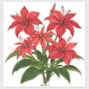 Sticker Bouquet de fleurs d'hibiscus rouge vibrant