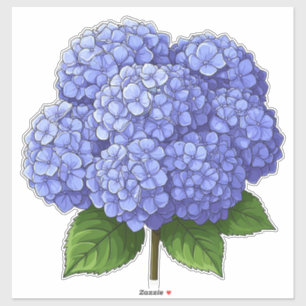 Sticker Bouquet de fleurs d'hortensia bleu avec des feuill