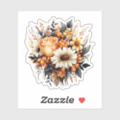 Sticker Bouquet de fleurs gris-jaune orange (Feuille)