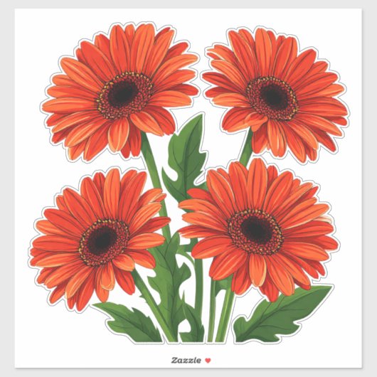 Sticker Bouquet de gerbera rouge vif (Feuille)