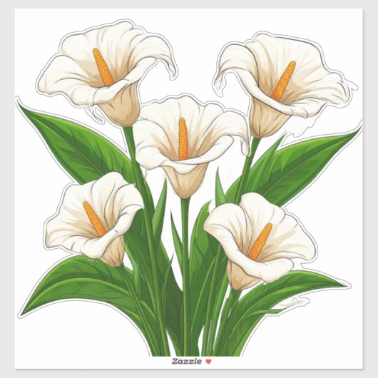 Sticker Bouquet de lys calla blancs avec des feuilles vert (Feuille)