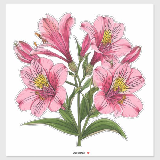 Sticker Bouquet de lys rose (Feuille)