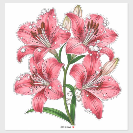 Sticker Bouquet de lys rose (Feuille)