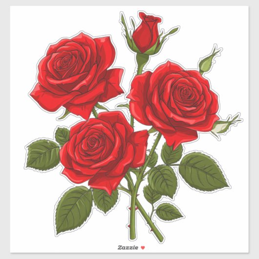 Sticker Bouquet de roses rouges (Feuille)
