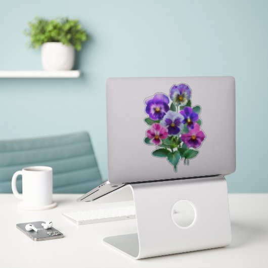 Sticker Bouquet de Violets Pansy Flower (Ordinateur portable sur le bureau)