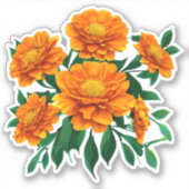 Sticker Bouquet Orange Marigold avec Feuilles verts (Devant)