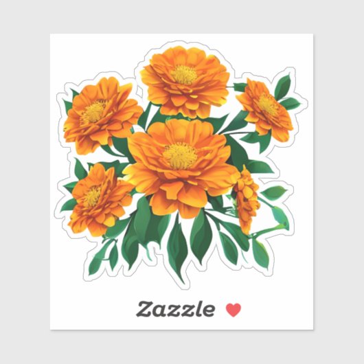 Sticker Bouquet Orange Marigold avec Feuilles verts (Feuille)