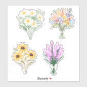 Sticker Bouquets de fleurs d'aquarelle étanche (Feuille)