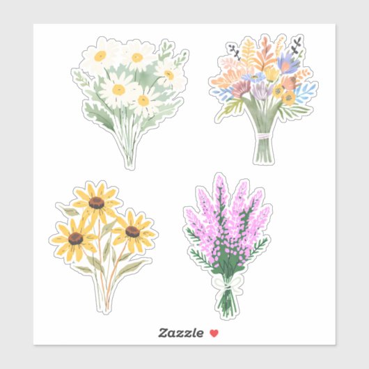 Sticker Bouquets de fleurs d'aquarelle étanche (Feuille)