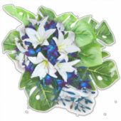 Sticker Bouquets de fleurs de soie bleue, violette et blan (Devant)