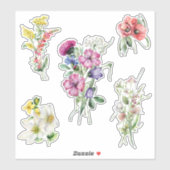 Sticker Bouquets de Fleurs sauvages couleur aquarelle (Feuille)